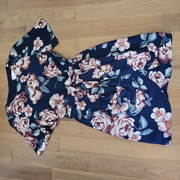 Charles Henry Flutter Sleeve Shift Dress Blue Pink Floral Tie Waist Small - Picture 3 of 11